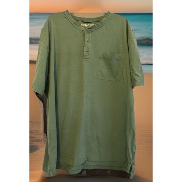 Red Head Green Henley T-Shirt Men's 3XL Short Sleeve Pocket Front Utility Work - Picture 1 of 7